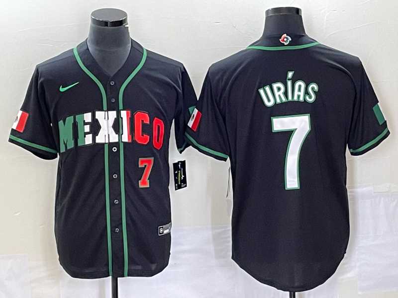 Mens Mexico Baseball #7 Julio Urias Number 2023 Black White World Classic Stitched Jersey4